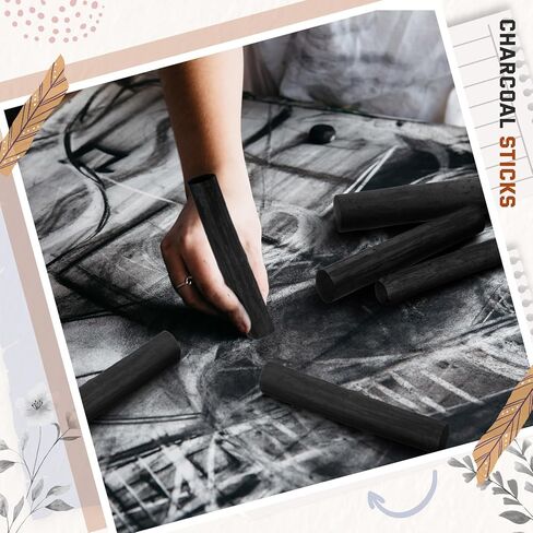 Gueevin 5 Pcs Jumbo Willow Charcoal Sticks 0.79-0.94 Inch Large Soft Willow Charcoal Chunky Drawing for Sketching Artist Supplies, Black in Kuwait