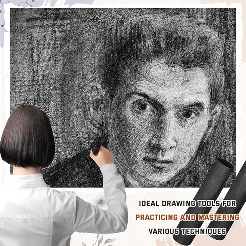 Gueevin 5 Pcs Jumbo Willow Charcoal Sticks 0.79-0.94 Inch Large Soft Willow Charcoal Chunky Drawing for Sketching Artist Supplies, Black in Kuwait