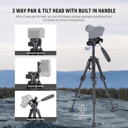 NEEWER 72" Fluid Head Video Tripod Monopod, Aluminum Alloy QR Plate Compatible with DJI RS Gimbal Manfrotto, 360° Pan & +90°/-70° Tilt for DSLR Camera Camcorder, Max Load 17.6lb/8kg, TP72A in Kuwait