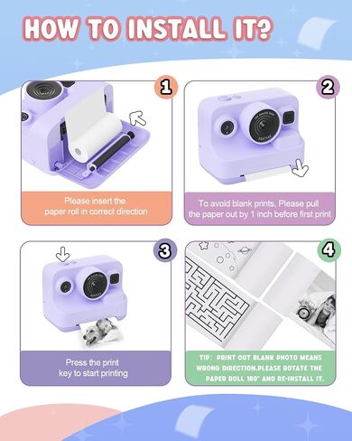 Instant Print Camera for Kids,2.4 Inch Screen Kids Instant Cameras, Christmas Birthday Gifts for Girls Age 3-12, Portable Toddler Toy for 3 4 5 6 7 8 9 10 Year Old Girls Boys Purple | Christmas Birthday Gifts for Girls Age 3-12, Portable Toddler Toy for 3 in Saudi Arabia