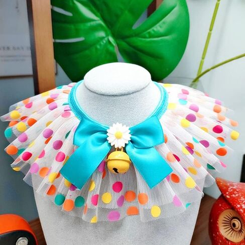 Pet Bib Adjustable Lace Bib Color Polka Dot Mesh Bib Cat Dog Bow Tie Bell Ornament in Saudi Arabia
