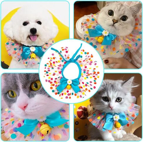 Pet Bib Adjustable Lace Bib Color Polka Dot Mesh Bib Cat Dog Bow Tie Bell Ornament in Saudi Arabia