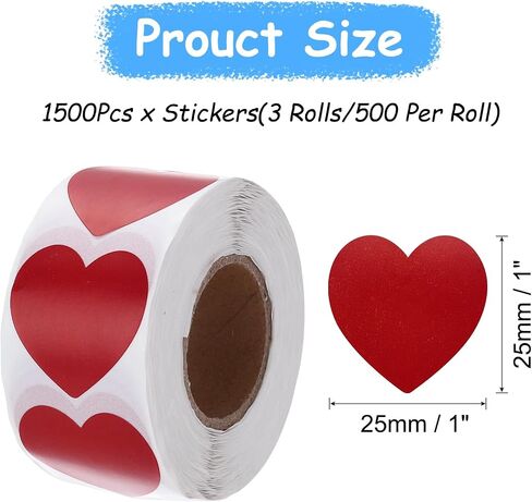 MECCANIXITY 1500Pcs Heart Stickers 1 Inch Self-Adhesive Stickers Paper Labels for DIY Crafts Wedding Party Gifts Shop Home Classroom Bottle Packaging,Laser,3 Rolls/500 Per Roll in Saudi Arabia