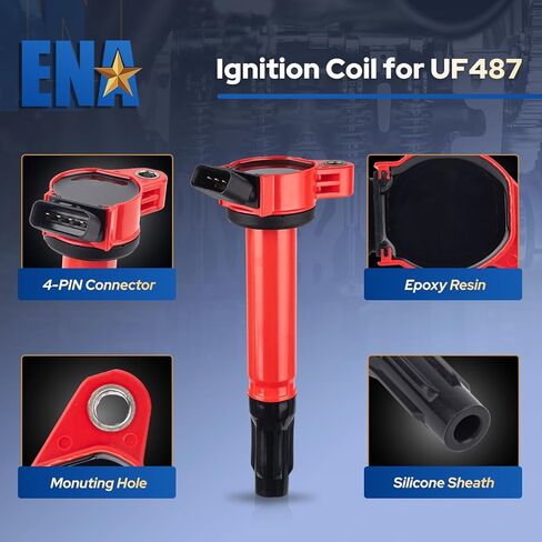 ENA Pack 6 UF487 ملف الإشعال اعة 3.5 V6 متوافق مع لكزس تويوتا أفالون هايلاندر كامري هايلاندر RAV4 سيينا فينزا RX450h ES350 IS350 2007 2008 2009 2010 2011 2012 2013 2014 2015 in Kuwait
