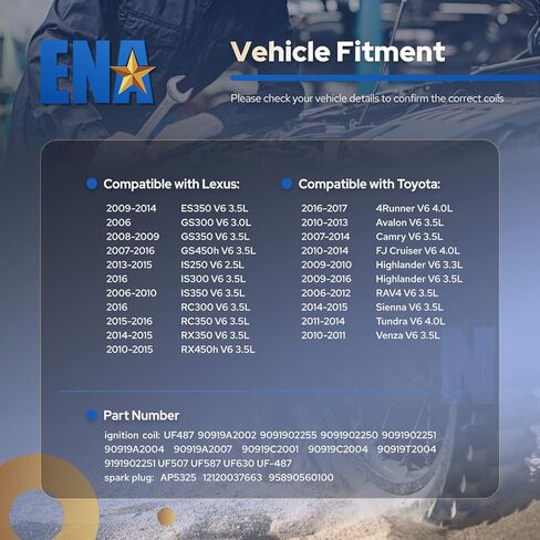 ENA Pack 6 UF487 ملف الإشعال اعة 3.5 V6 متوافق مع لكزس تويوتا أفالون هايلاندر كامري هايلاندر RAV4 سيينا فينزا RX450h ES350 IS350 2007 2008 2009 2010 2011 2012 2013 2014 2015 in Kuwait