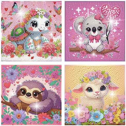 FlyingMage 4 Pack Diamond Art Painting Kits for Adults, Full Drill 5D Diamond Dots Cute Animal Paintings Kits Art and Crafts for Decoration & Gifts (Blue Seahorse+Dolphin+Turtle+Octopus) in Kuwait