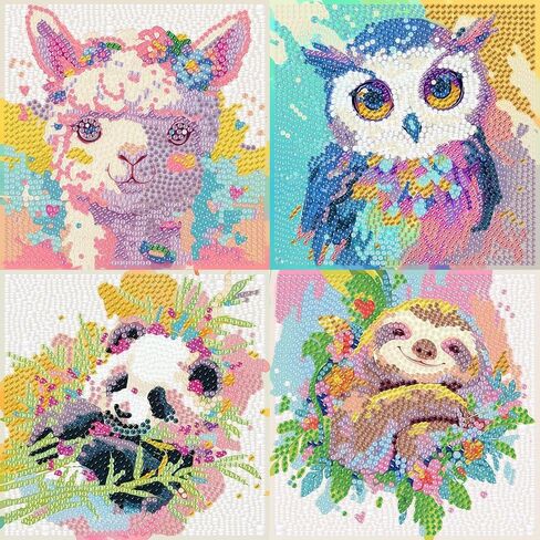 FlyingMage 4 Pack Diamond Art Painting Kits for Adults, Full Drill 5D Diamond Dots Cute Animal Paintings Kits Art and Crafts for Decoration & Gifts (Blue Seahorse+Dolphin+Turtle+Octopus) in Kuwait