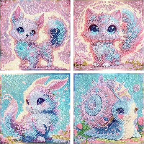 FlyingMage 4 Pack Diamond Art Painting Kits for Adults, Full Drill 5D Diamond Dots Cute Animal Paintings Kits Art and Crafts for Decoration & Gifts (Blue Seahorse+Dolphin+Turtle+Octopus) in Kuwait