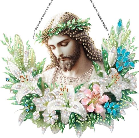 Apomelo Hanging Diamond Art Kit Jesus, Religious Diamond Art Kit for Adult, Special Gem Diamond Art Pendant Hanging Ornament Kit, Wreath Jesus in Kuwait
