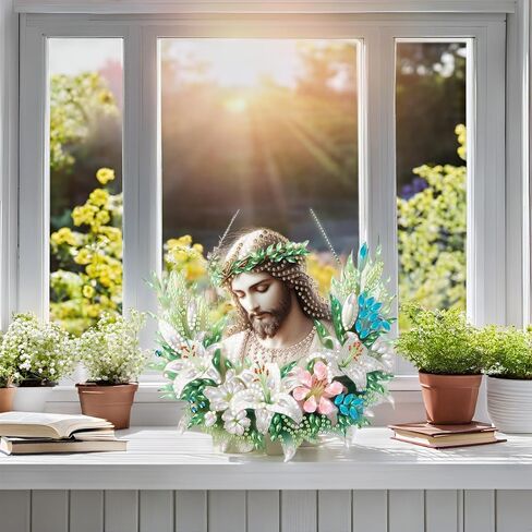 Apomelo Hanging Diamond Art Kit Jesus, Religious Diamond Art Kit for Adult, Special Gem Diamond Art Pendant Hanging Ornament Kit, Wreath Jesus in Kuwait