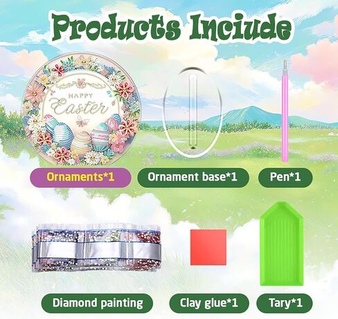 Swekke Easter Egg Egg Diamond Art Kit للبالغين ، وحجر الراين الخاص بالبالغين ، و Diy Acrylic Diamond Art Pursants معلقات حديقة منزلية معلقة زخرفة ، in Kuwait