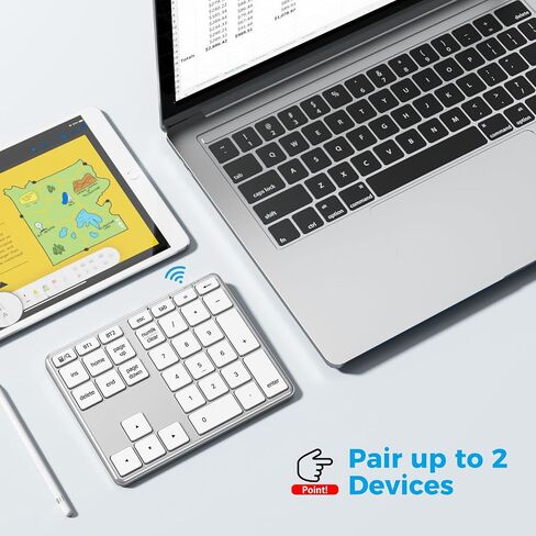 iClever Bluetooth Number Pad for Laptop, Aluminum Wireless Numeric Keypad | 2-Device Switching, Quiet Typing, USB-C Charging, 34-Key Portable Numpad for MacBook, iMac, Laptop, PC, Surface, Data Entry in Saudi Arabia
