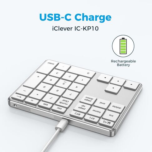 iClever Bluetooth Number Pad for Laptop, Aluminum Wireless Numeric Keypad | 2-Device Switching, Quiet Typing, USB-C Charging, 34-Key Portable Numpad for MacBook, iMac, Laptop, PC, Surface, Data Entry in Saudi Arabia