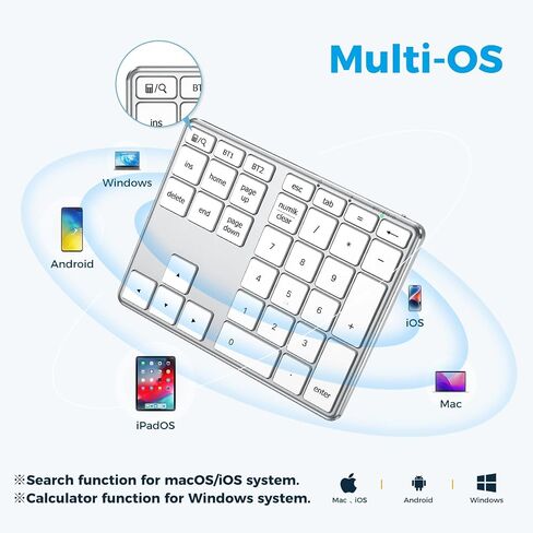 iClever Bluetooth Number Pad for Laptop, Aluminum Wireless Numeric Keypad | 2-Device Switching, Quiet Typing, USB-C Charging, 34-Key Portable Numpad for MacBook, iMac, Laptop, PC, Surface, Data Entry in Saudi Arabia