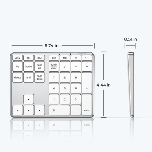 iClever Bluetooth Number Pad for Laptop, Aluminum Wireless Numeric Keypad | 2-Device Switching, Quiet Typing, USB-C Charging, 34-Key Portable Numpad for MacBook, iMac, Laptop, PC, Surface, Data Entry in Saudi Arabia