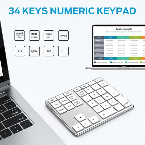 iClever Bluetooth Number Pad for Laptop, Aluminum Wireless Numeric Keypad | 2-Device Switching, Quiet Typing, USB-C Charging, 34-Key Portable Numpad for MacBook, iMac, Laptop, PC, Surface, Data Entry in Saudi Arabia