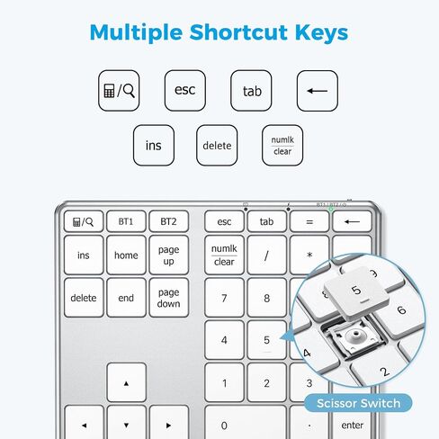 iClever Bluetooth Number Pad for Laptop, Aluminum Wireless Numeric Keypad | 2-Device Switching, Quiet Typing, USB-C Charging, 34-Key Portable Numpad for MacBook, iMac, Laptop, PC, Surface, Data Entry in Saudi Arabia