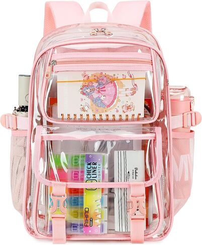 AO ali Victory حقيبة ظهر كبيرة واضحة للنساء لرجال College College College مع حقيبة قلم رصاص BACK PVC PVC شاهدها من خلال Daypack for Sport Events Foldiums ، العمل ، السفر ، مجموعة أسود in Kuwait