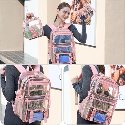 AO ali Victory حقيبة ظهر كبيرة واضحة للنساء لرجال College College College مع حقيبة قلم رصاص BACK PVC PVC شاهدها من خلال Daypack for Sport Events Foldiums ، العمل ، السفر ، مجموعة أسود in Kuwait