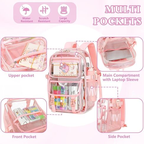 AO ali Victory حقيبة ظهر كبيرة واضحة للنساء لرجال College College College مع حقيبة قلم رصاص BACK PVC PVC شاهدها من خلال Daypack for Sport Events Foldiums ، العمل ، السفر ، مجموعة أسود in Kuwait