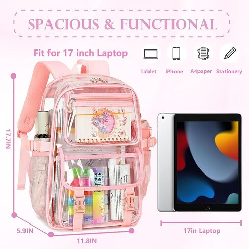 AO ali Victory حقيبة ظهر كبيرة واضحة للنساء لرجال College College College مع حقيبة قلم رصاص BACK PVC PVC شاهدها من خلال Daypack for Sport Events Foldiums ، العمل ، السفر ، مجموعة أسود in Kuwait