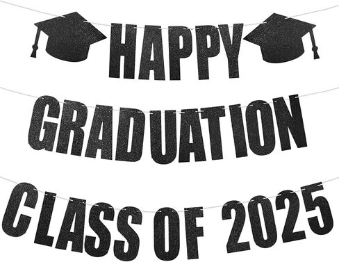 Yeaqee Happy Graduation 2025 Glitter Pre-strung Banner for Class of 2025 Graduation Sign Congrats Grad Banner with Cap Garland Sign, Happy Graduation Class of 2025 Party Supplies(Blue Orange) in Saudi Arabia