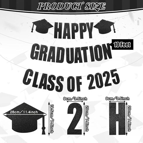 Yeaqee Happy Graduation 2025 Glitter Pre-strung Banner for Class of 2025 Graduation Sign Congrats Grad Banner with Cap Garland Sign, Happy Graduation Class of 2025 Party Supplies(Blue Orange) in Saudi Arabia
