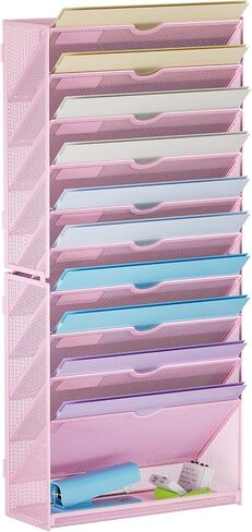 Marbrasse Wall File Holder 10-Tier Hanging Wall File Organizer, for Papers, Files Clipboard & Magazine Organizer, Wall Mount File Holder Great for Office Home (Black) in Kuwait