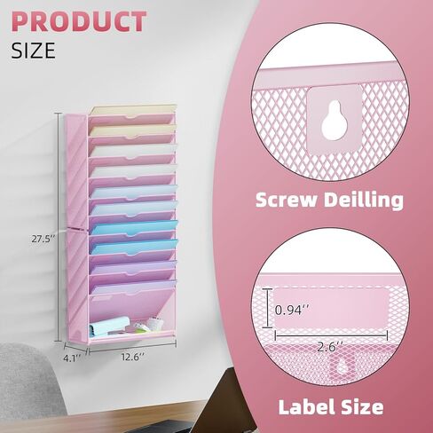 Marbrasse Wall File Holder 10-Tier Hanging Wall File Organizer, for Papers, Files Clipboard & Magazine Organizer, Wall Mount File Holder Great for Office Home (Black) in Kuwait