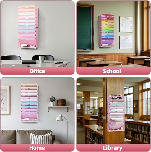 Marbrasse Wall File Holder 10-Tier Hanging Wall File Organizer, for Papers, Files Clipboard & Magazine Organizer, Wall Mount File Holder Great for Office Home (Black) in Kuwait