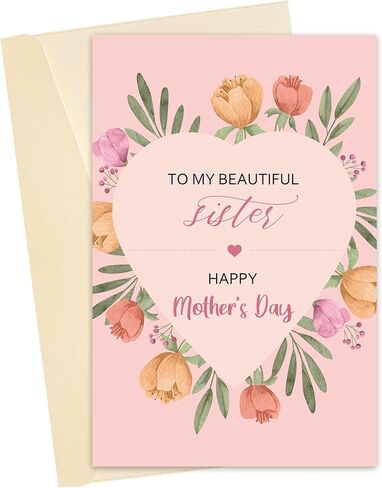 Mother's Day Card for Sister, Beautiful Sister Mothers Day Card, Cute Card for Sister, Surprising Mothers Day Gift Idea for Friend in Saudi Arabia