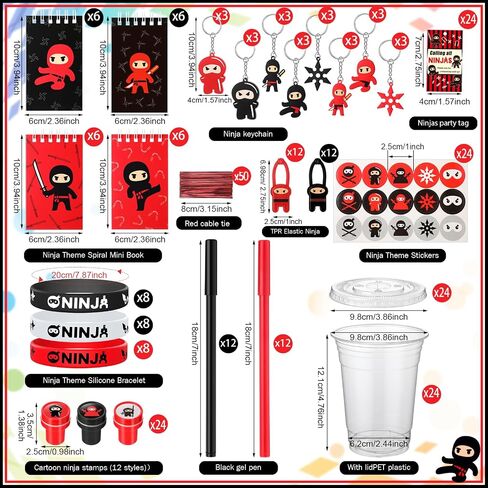 Wettarn 161 Pcs Ninja Party Favors Ninja Birthday Decorations Pirate Party Supplies Include Stretchy Flying Notepads Silicone Wristband Key Chains Stickers Stamps Pens Cups with Lids Thank You Tags in Saudi Arabia
