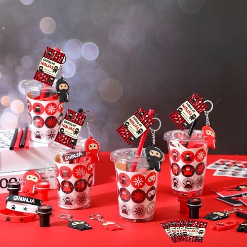 Wettarn 161 Pcs Ninja Party Favors Ninja Birthday Decorations Pirate Party Supplies Include Stretchy Flying Notepads Silicone Wristband Key Chains Stickers Stamps Pens Cups with Lids Thank You Tags in Saudi Arabia