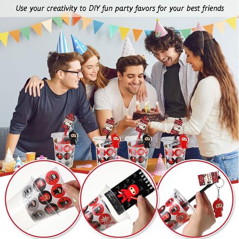 Wettarn 161 Pcs Ninja Party Favors Ninja Birthday Decorations Pirate Party Supplies Include Stretchy Flying Notepads Silicone Wristband Key Chains Stickers Stamps Pens Cups with Lids Thank You Tags in Saudi Arabia