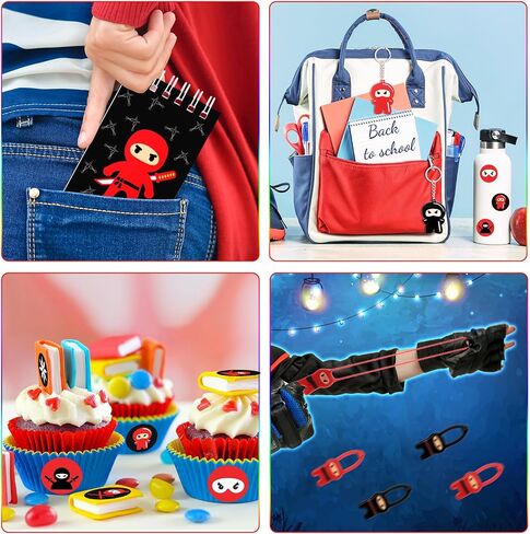 Wettarn 161 Pcs Ninja Party Favors Ninja Birthday Decorations Pirate Party Supplies Include Stretchy Flying Notepads Silicone Wristband Key Chains Stickers Stamps Pens Cups with Lids Thank You Tags in Saudi Arabia