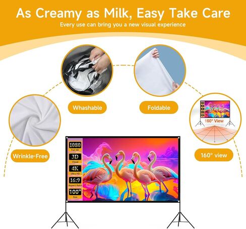 Outdoor Projector Screen with Stand, SCREENMAX 120 inch Foldable Projector Screens with Portable Carry Bag, 16:9 4k HD Rear Front Wrinkle-Free Projection Screen for Movie Night and Indoor Home Theater in Kuwait
