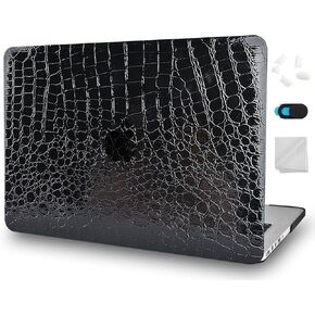 KECC متوافق مع MacBook Air 15 Inch 2025 2024 2023 M4/M3/M2 A3241 A3114 A2941 Italian Leather Hard Shell (جلد التمساح الأسود)