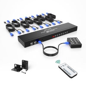 8 Port KVM Switch HDMI, MT-VIKI 4K@30Hz Rack Mount KVM HDMI Switch w/IR Remote & Wire-Desktop Controller & 8 HDMI KVM Cables