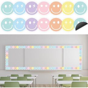 12pcs Preppy Face Happy Magnetic Bulletin Board Border Smile Smile Strips Magnetic Strips Trim for Office Classroom Decor
