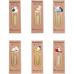 Pokinge 6 PCS Cute Cat Cat ، و Gold Metal Cartoon Cat Bookmark Creative Student Student Sentaly Supplies للعمل ودراسة هدايا جميلة للأطفال (6 أنماط)