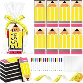 Lincia 12 Set Teacher Appreciation Gifts Funny Pencil Pattern Whiteboard Dry Erase Erasers Markers Kit with Clear Bags Ribbon Graduation End of Year Thank You Gifts for Teachers Office Supplies