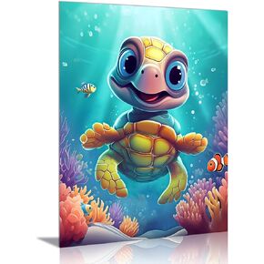 Pangoo Art Paint by Numbers Att for البالغين ، طلاء العالم تحت الماء بالرقم للبالغين ， الطلاء بأرقام سلحفاة Canvas DIY ， طلاء البالغين البسيط حسب الرقم للمبتدئين للفنون المنزلية ديكور 16 × 20 بوصة