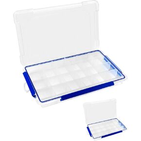 QWORK 2 Pack 24 Grids Plastic Parts Organizer Storage Case, Adjustable Dividers Storage Box, Large Clear Box Container for Hardware, Jewelry, Art DIY Crafts