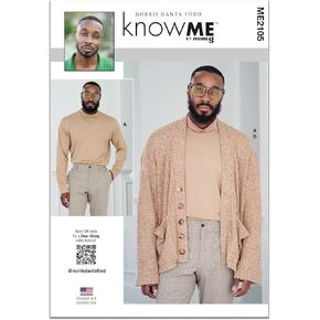 ME2105AA Men's Knit Turtleneck and Oversized Cardigan Sewing Pattern Packet by Norris Dánta Ford, Design Code ME2105, Sizes 34-36-38-40-42
