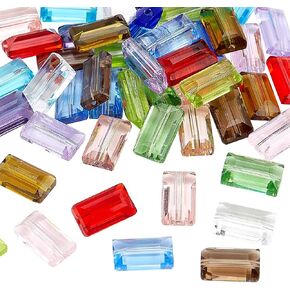 PH Pandahall 52pcs 13 ألوان حبات زجاجية مقطوعة مستطيلات مسطحة من الخرزات الكريستالية الفضفاضة حبات الفواصل المفرطة للسيارات DIY قلادة قلادة مفتاحية تصنيع مصنوعة الحرف اليدوية ، 14 × 8 مم
