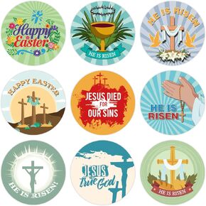 هو Risen Easter Round ملصقات الحفلات اللوازم Happy Easter Circle ملصقات الحزب زخرفة الحزب عيد الفصح تفضل هدايا الحفل