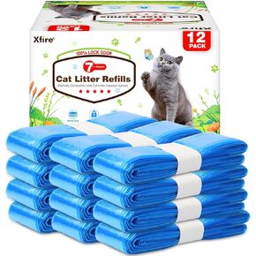 12 Pack Cat Litter Refill Bags, 100% Odor Lock Litter Refills Compatible with Litter Genie XL/Plus/Standard/Pet Pail (Included 1 Empty Refill Cartridge)