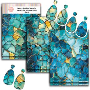 Blue Stained Glass Clay Transfer Paper - 6 Pcs, 4 x 5.5 inch - Transfer Paper for Polymer Clay, Polymer Clay Transfer Sheet for Jewelry Making MAR-25-5