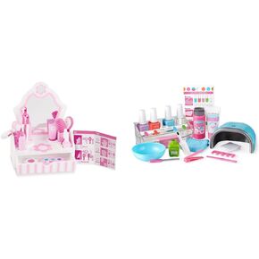 Melissa & Doug Wooden Beauty Salon Play مع إكسسوارات (18 جهاز كمبيوتر) - تظاهر صالون الشعر ، و Guitdler Makeup Vanity ، دور الموضة للأطفال الذين تتراوح أعمارهم بين 3+