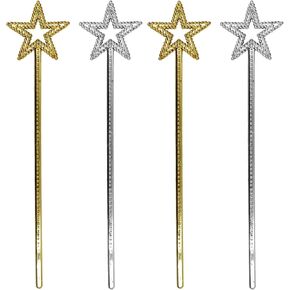 4 PCS Star Wands Star Fairy Wands Princess Star Wands Angel Magical Wands العصي للحاضر ، عيد ميلاد ، حفلة ، تأثيري ، عيد الهالوين ، عيد الميلاد ، لباس التنكر (الشظية والذهب)